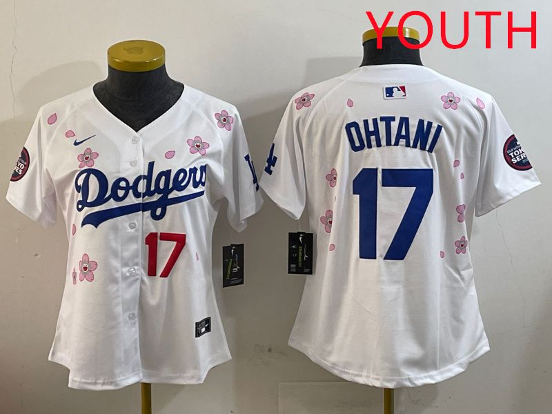 Youth Los Angeles Dodgers #17 Ohtani White Sakura Edition 2025 Nike MLB Jersey style 7->youth mlb jersey->Youth Jersey